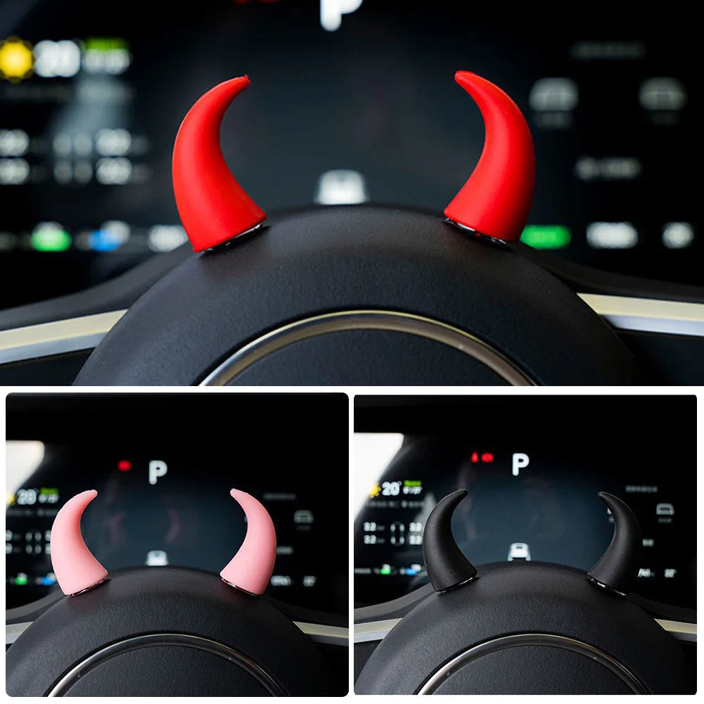 3D Devil Horn Car Interior Stickers – Fun Dashboard & Steering Wheel Decor