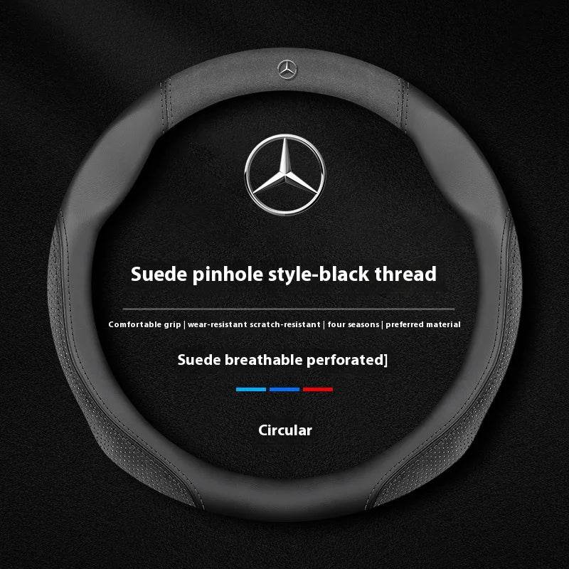 Mercedes Suede Leather Steering Wheel Cover - Fits A, B, C, E, S, GLC, GLE, CLA, ML, Vito & More - O Suede Black