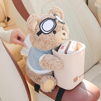 2-in-1 Car Tissue Holder Trash Can Armrest Storage Organizer