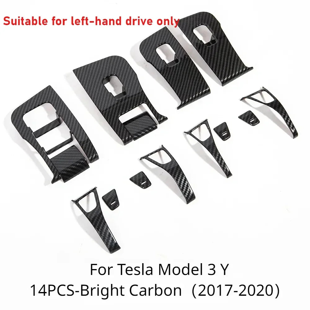 Tesla Model Y/3/3+ Highland Window Switch Button Covers – Trim Frame Stickers (2017–2024) - Matte Carbon New M3
