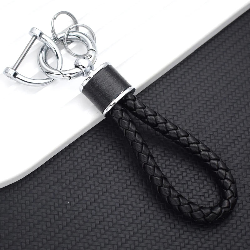 Braided Leather Keychain Loop with Metal Ring