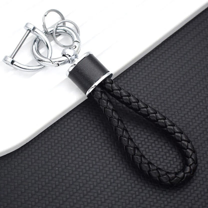 Braided Leather Keychain Loop with Metal Ring
