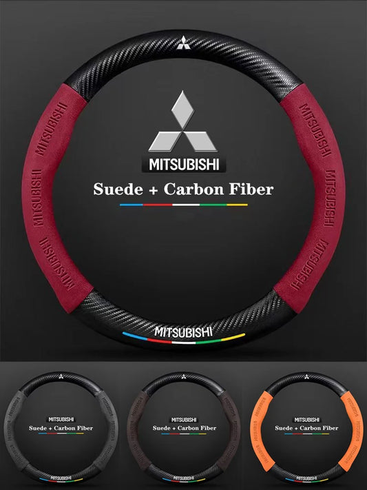 Mitsubishi Carbon Fiber Suede Steering Wheel Cover– Pajero, Outlander, ASX, Lancer, Eclipse, RALLIART