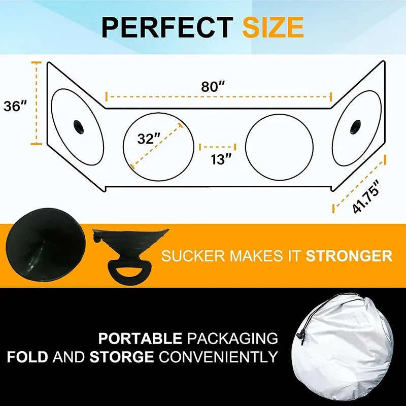 Universal Truck Windshield Sunshade - Foldable Front Window Cover - 