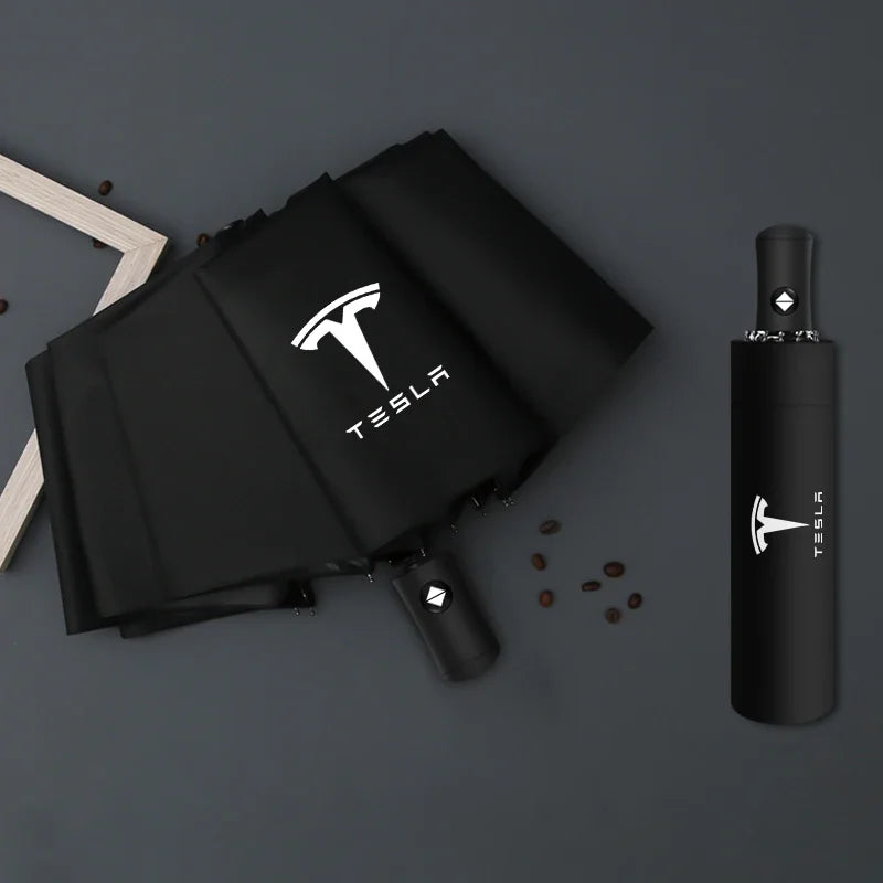 Tesla Branded Fully Automatic Umbrella – Windproof, Compact & Stylish