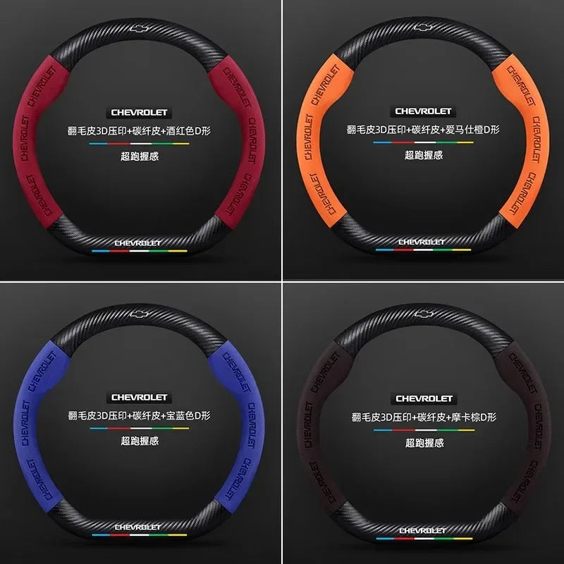 Chevrolet Suede Carbon Fiber Steering Wheel Cover - Round Black B