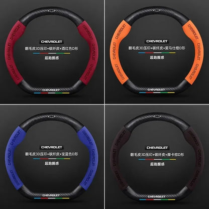 Chevrolet Suede Carbon Fiber Steering Wheel Cover - Round Black B
