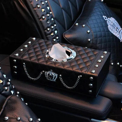 Punk Chain Leather Tissue Box Holder - Block Style Car Organizer