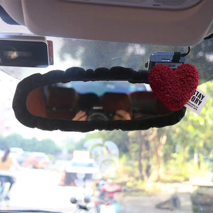 Red Hearts Ice Silk Car Gear Shift Cover & Hand Brake Case Set