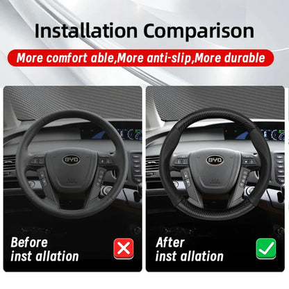 BYD Breathable Leather Carbon Fiber Steering Wheel Cover - Universal