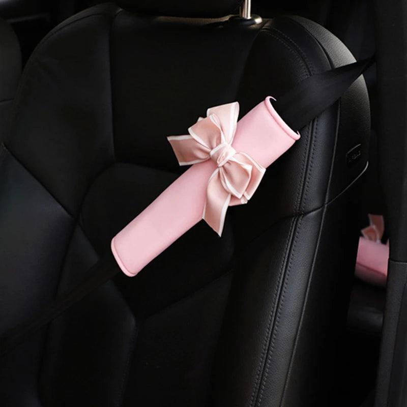 Pink Bowknot Car Neck Pillow Universal Auto Headrest Cushion Women