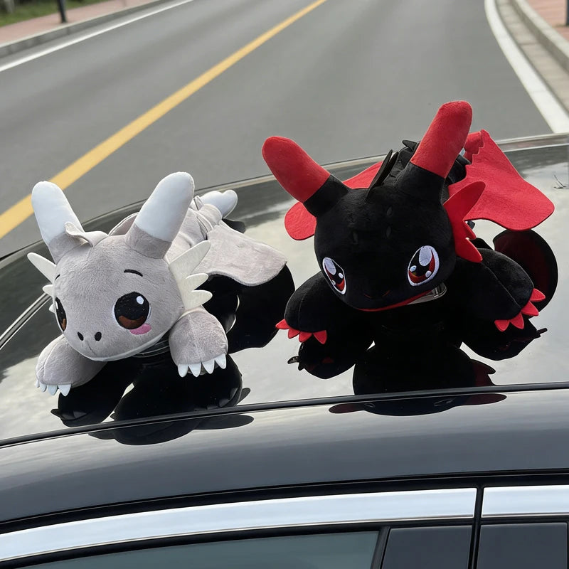 Flying Dragon Plush Car Ornament with Adhesive Mount, Dashboard & Window Decor