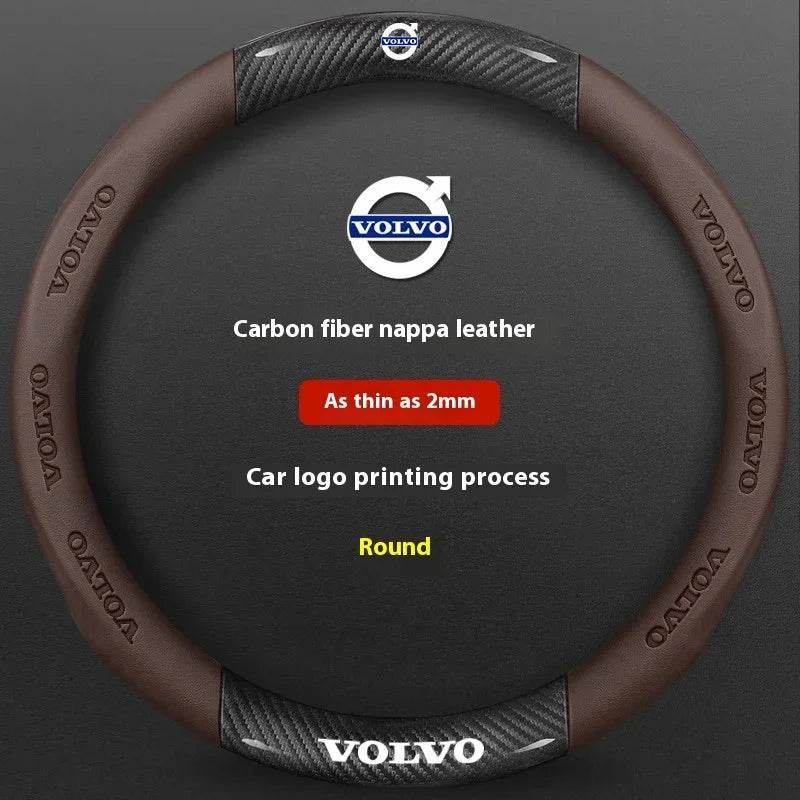 Volvo Carbon Fiber Leather Steering Wheel Cover for XC & S/V Series - Carbon Black