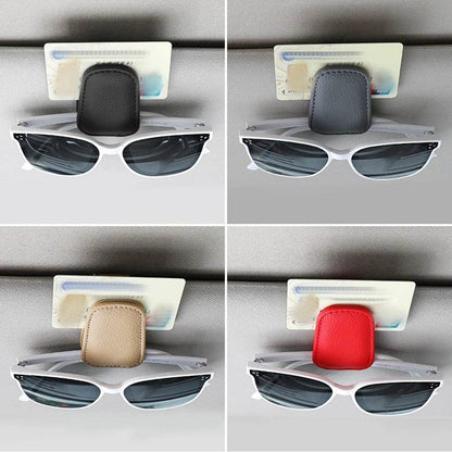 Universal Car Sunglasses Holder & Card Clip – Sun Visor Mount with Pen Case & Ticket Organizer - Beige
