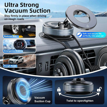 360° Magnetic Car Phone Holder – Vacuum Suction Mount - White