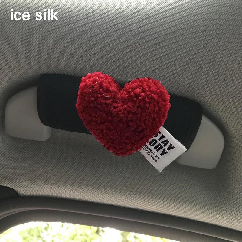Red Hearts Ice Silk Car Gear Shift Cover & Hand Brake Case Set