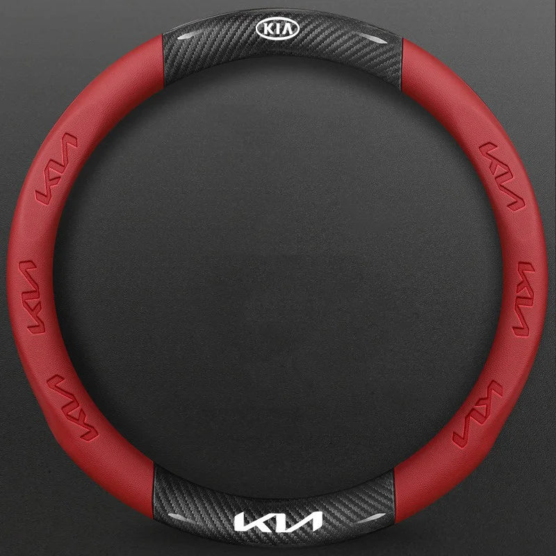 Kia Carbon Fibre Steering Wheel Cover - Round Shape / Red