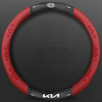 Kia Carbon Fibre Steering Wheel Cover - Round Shape / Red