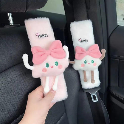 Cute Bow Cloud Car Seat Belt Cover - Rabbit Fur Plush Shoulder Pad