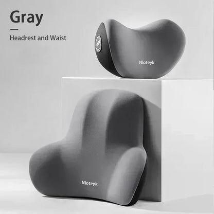 AutoComfort Memory Foam Headrest Lumbar Support Set Car Seat Cushion - 1 set gray