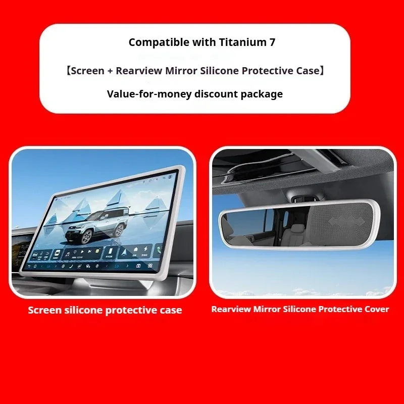 BYD Ti7 Silicone Screen Frame and Mirror Cover - Gray 2Pcs