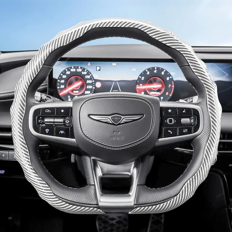 Genesis Carbon Fibre Snap-On Steering Wheel Cover - D Shape / White