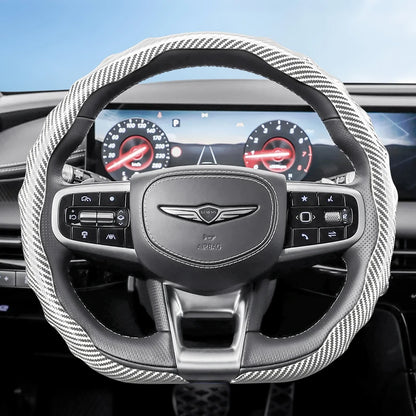 Genesis Carbon Fibre Snap-On Steering Wheel Cover - D Shape / White