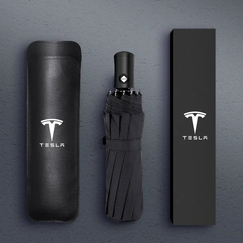 Tesla Branded Fully Automatic Umbrella – Windproof, Compact & Stylish