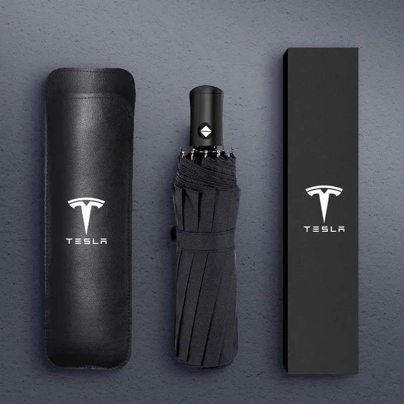 Tesla Branded Fully Automatic Umbrella – Windproof, Compact & Stylish