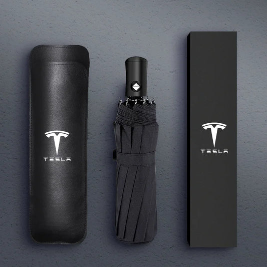 Tesla Branded Fully Automatic Umbrella – Windproof, Compact & Stylish
