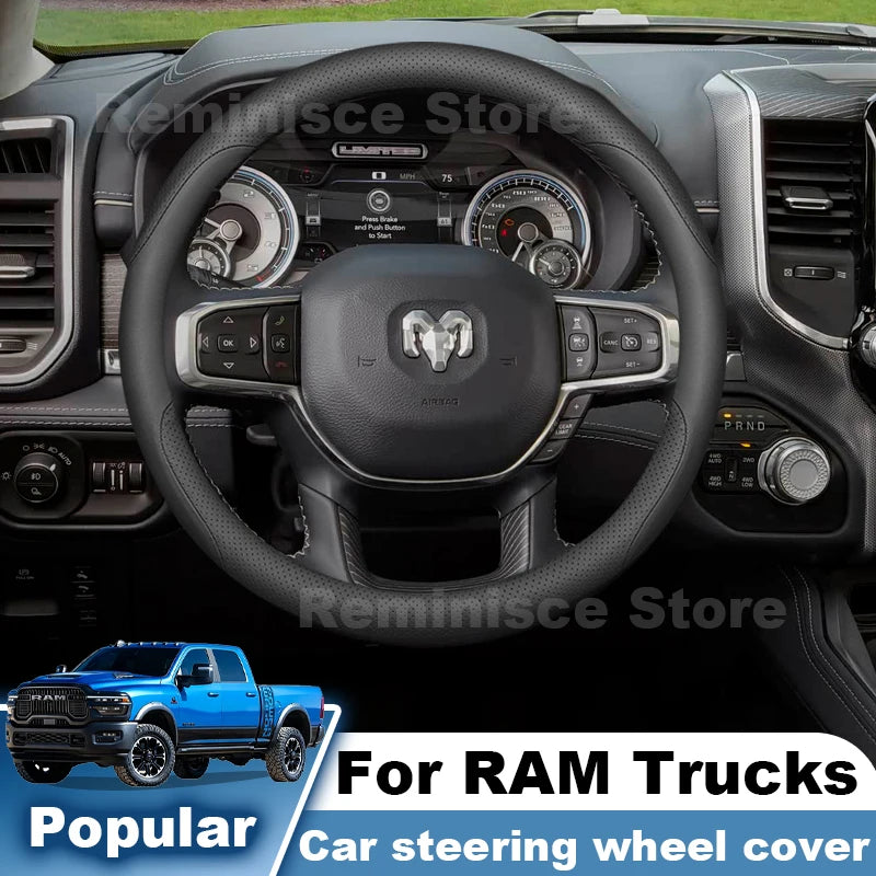RAM Leather Steering Wheel Cover - Black