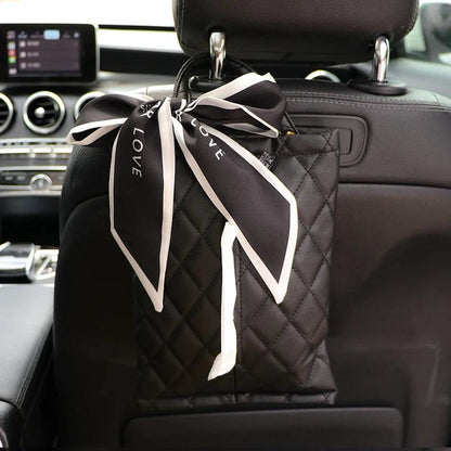Silk Ribbon Bowknot Car Headrest Tissue Holder - Hanging Towel Bag