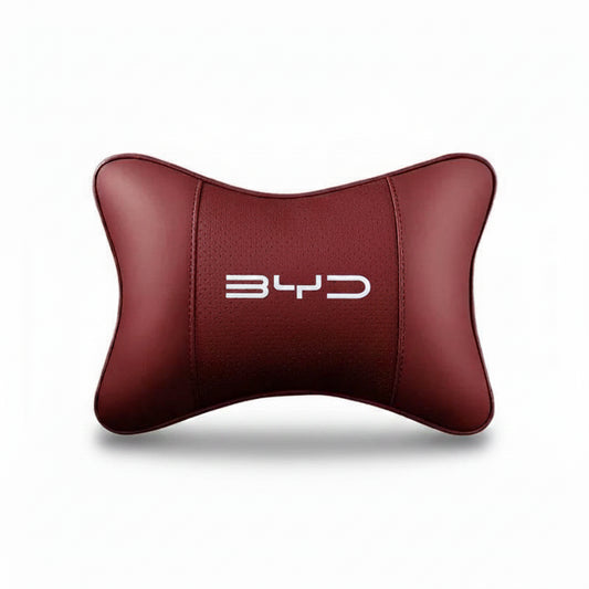 BYD Leather Car Neck Pillow Headrest Cushion - Deep Red