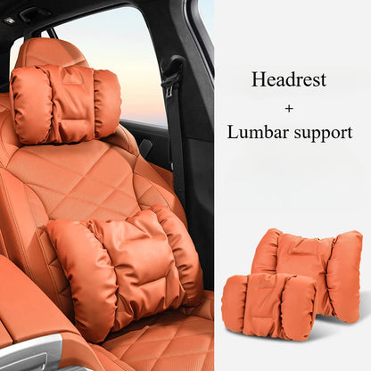 Bubble Cotton Car Headrest and Waist Cushion Set with Anti-Stain Leather
