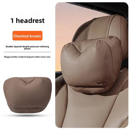 Leather Car Headrest Neck Pillow with Breathable Lumbar Support