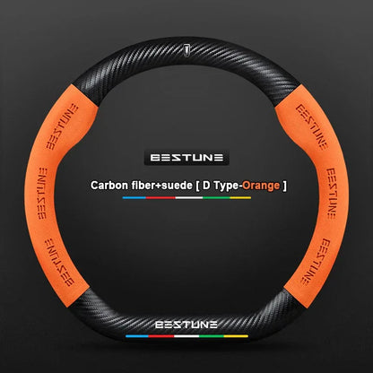 FAW Besturn Carbon Fiber Suede Steering Wheel Cover - D Orange-Carbon+Suede
