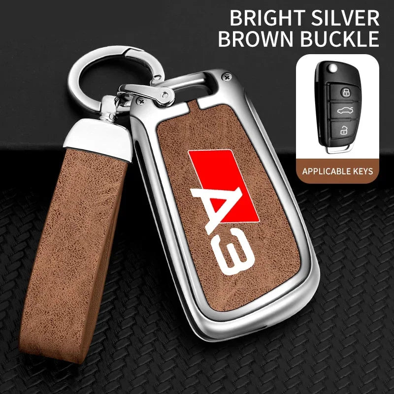 Zinc Alloy Leather Car Key Case Cover For Audi A3 S3 RS3 Keychain