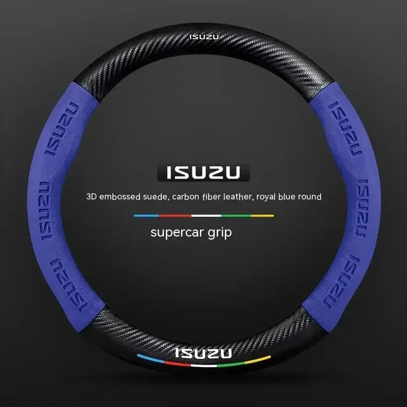 Isuzu Suede Carbon Fiber Steering Wheel Cover - Blue