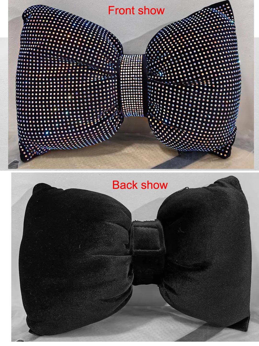 Diamond Crystal Bowknot Car Lumbar Pillow Rhinestone Support Women