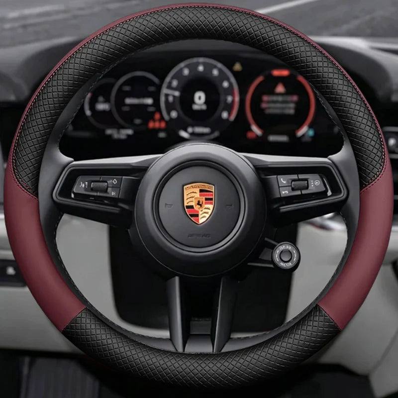 Porsche 8D Nappa Perforated Steering Wheel Cover - Round Shape / Burgundy