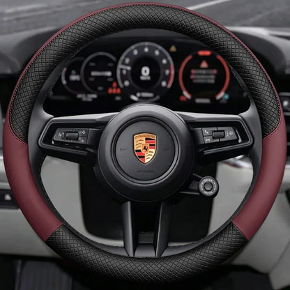 Porsche 8D Nappa Perforated Steering Wheel Cover - Round Shape / Burgundy