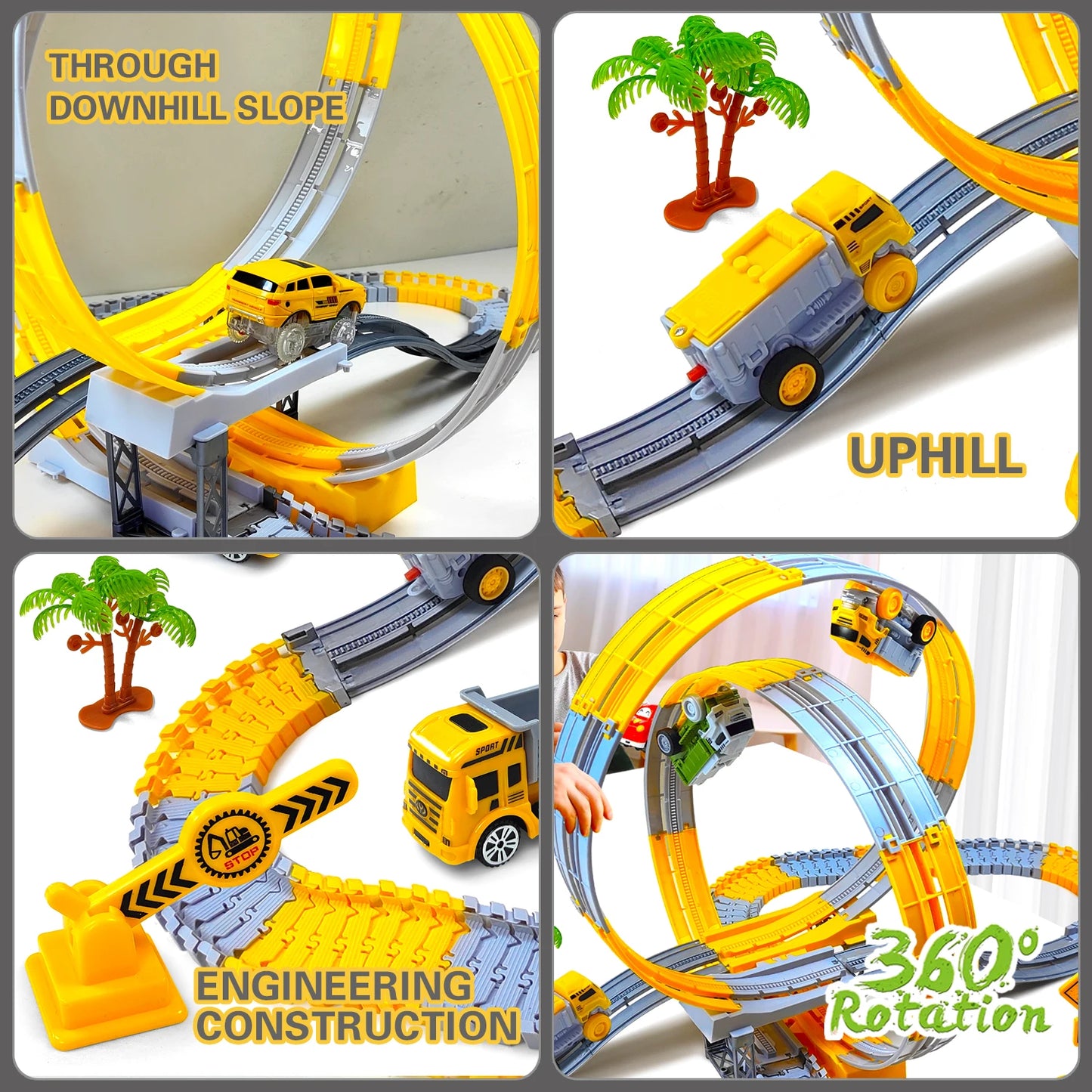 Kids Electric Track Car Set – Engineering Puzzle Racing Toy - 2pcs car-GC
