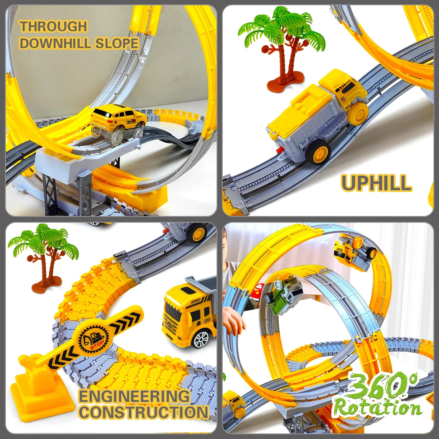 Kids Electric Track Car Set – Engineering Puzzle Racing Toy - 2pcs car-GC