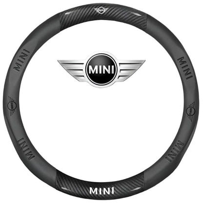 MINI Cooper Carbon Fiber Leather Steering Wheel Cover – Fits JCW R54 R55 R56 R60 F54 F55 F56 F57 Clubman & Countryman - Carbon Off-white