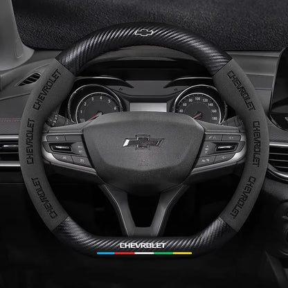 Chevrolet Suede Carbon Fiber Steering Wheel Cover - Round Black B