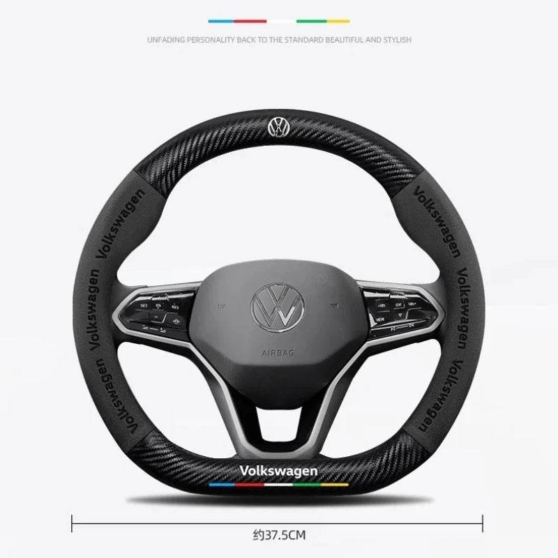 Volkswagen Logo Leather Steering Wheel Cover for – Fits Golf 7, Polo, Passat B8, Tiguan, Jetta & More - O-Blue