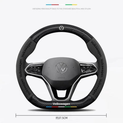 Volkswagen Logo Leather Steering Wheel Cover for – Fits Golf 7, Polo, Passat B8, Tiguan, Jetta & More - O-Blue