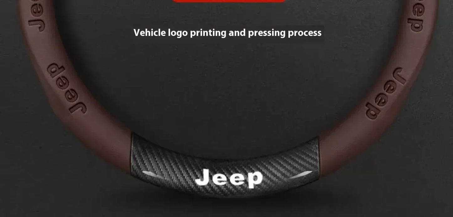 Jeep Wrangler Car Steering Wheel Cover - Leather Wine Red