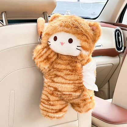 Leopard Print Cat Plush Universal Car Tissue Holder Hanging Doll