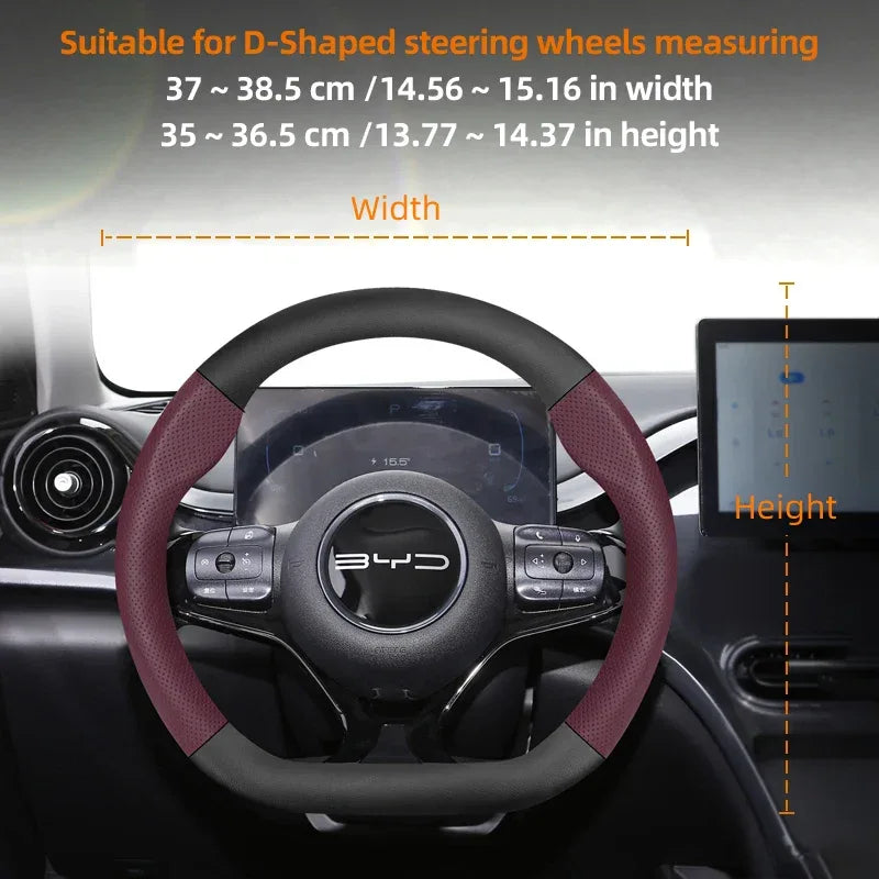 BYD Breathable Leather Carbon Fiber Steering Wheel Cover - Universal